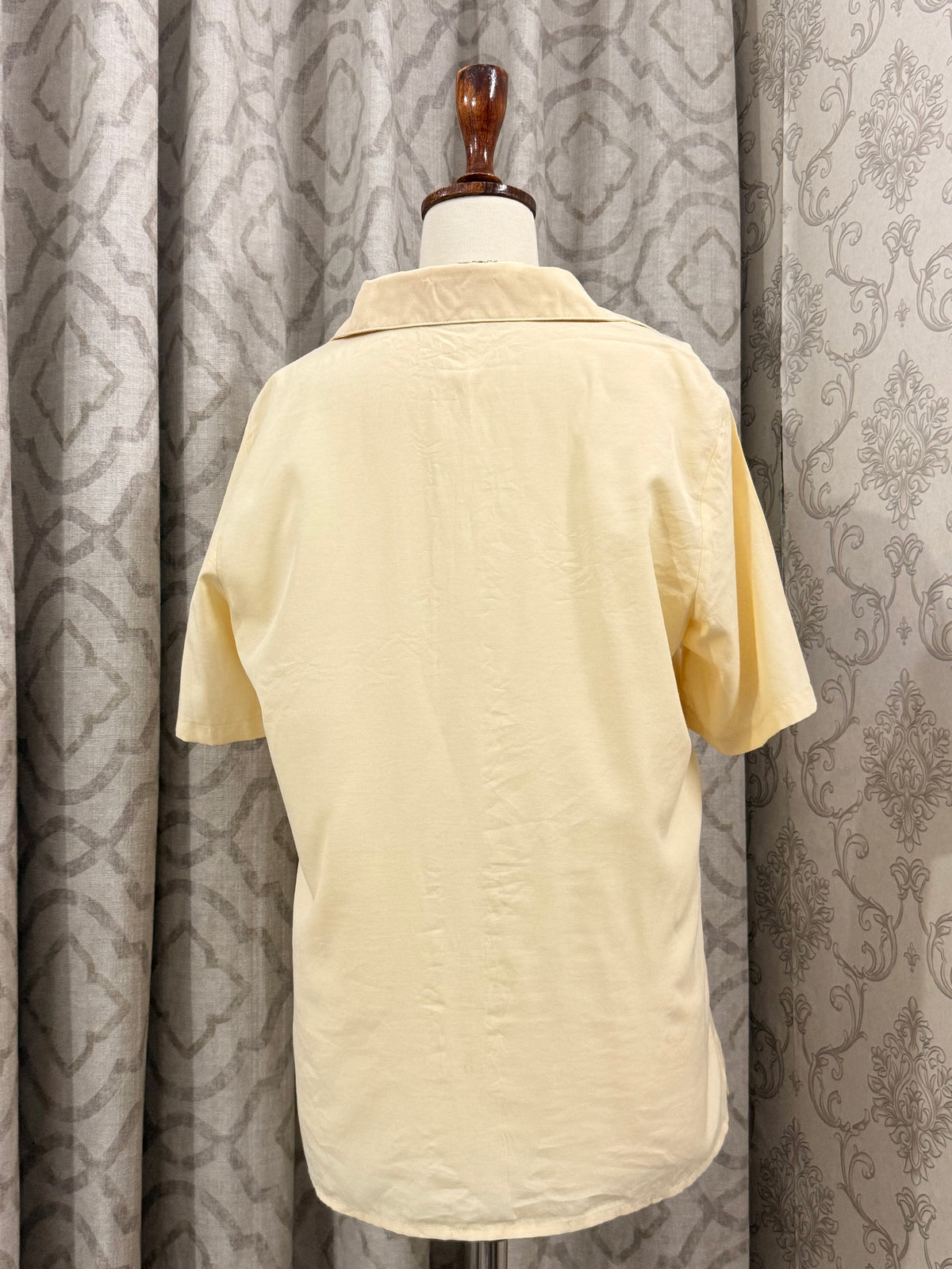 Light Yellow Short-Sleeve Button-Up Top