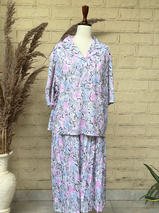 Pastel Floral Two-Piece Short-Sleeve Top and Skirt Set