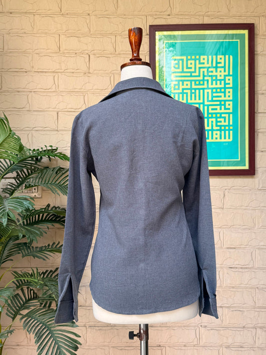 Charcoal Grey Flannel Cotton Long-Sleeve Button-Down Collared Shirt