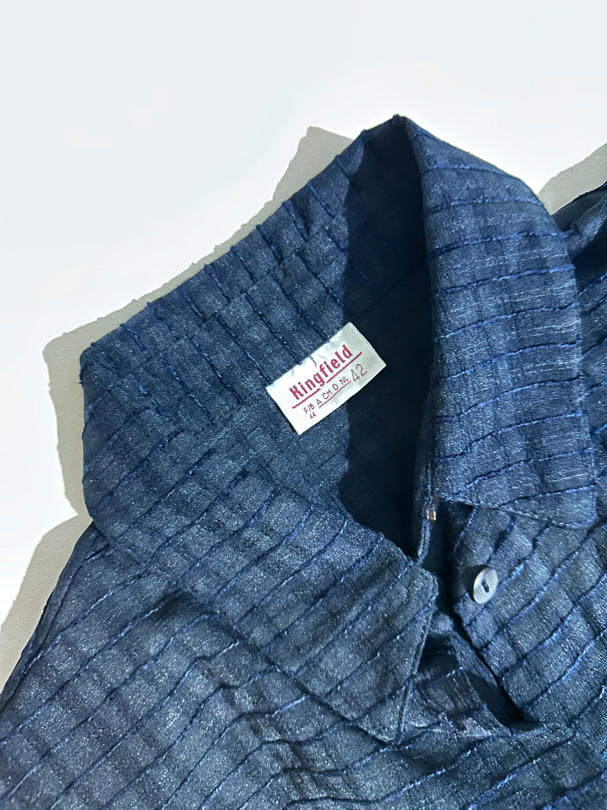 Navy Textured Grid Short-Sleeve Button-Down Shirt