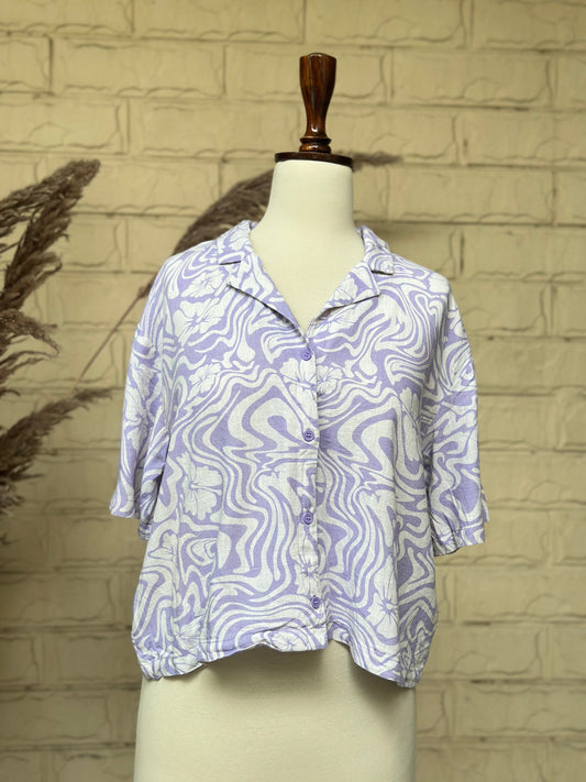 Lilac & White Psychedelic Swirl Floral Resort Shirt