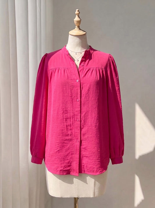 Bright magenta button-down Top