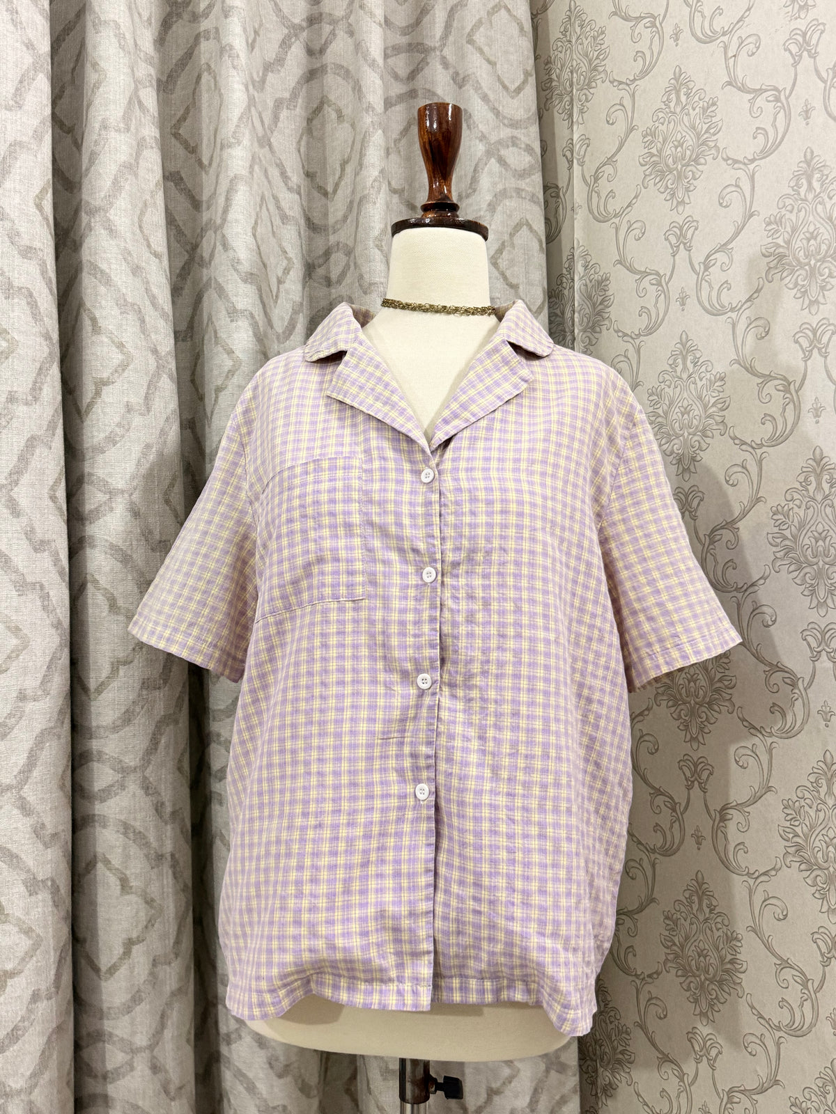 Purple and Yellow Plaid Button Top