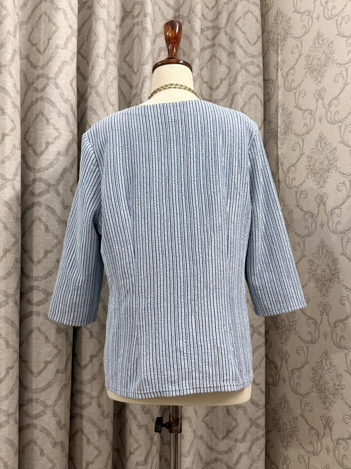 Lightweight Striped Zip Top with Mandarin Collar