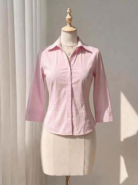 Fitted Pink Office Shirt with Front Buttons