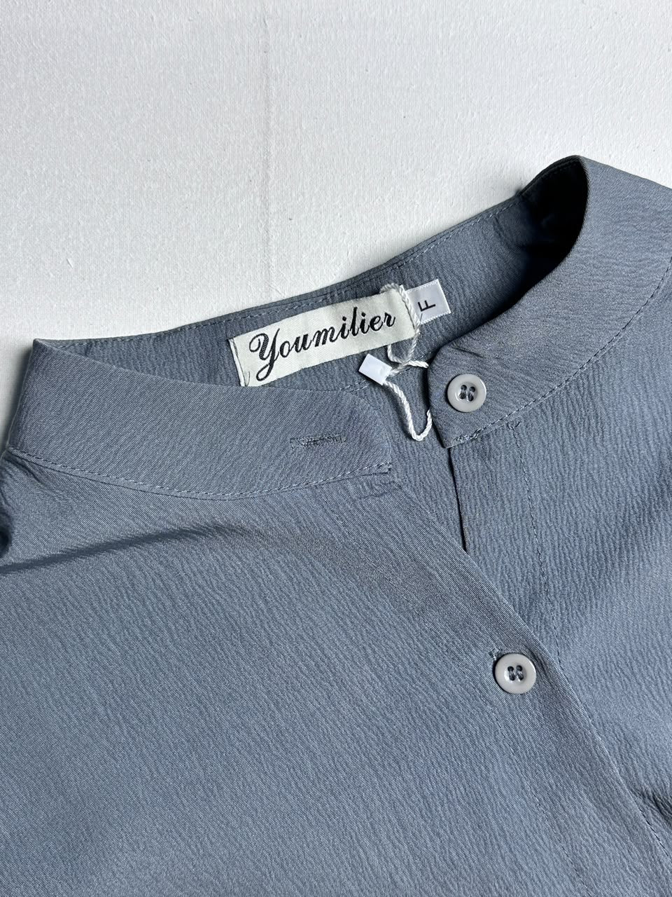 Long-Sleeve Button-Up Top with Mandarin Collar