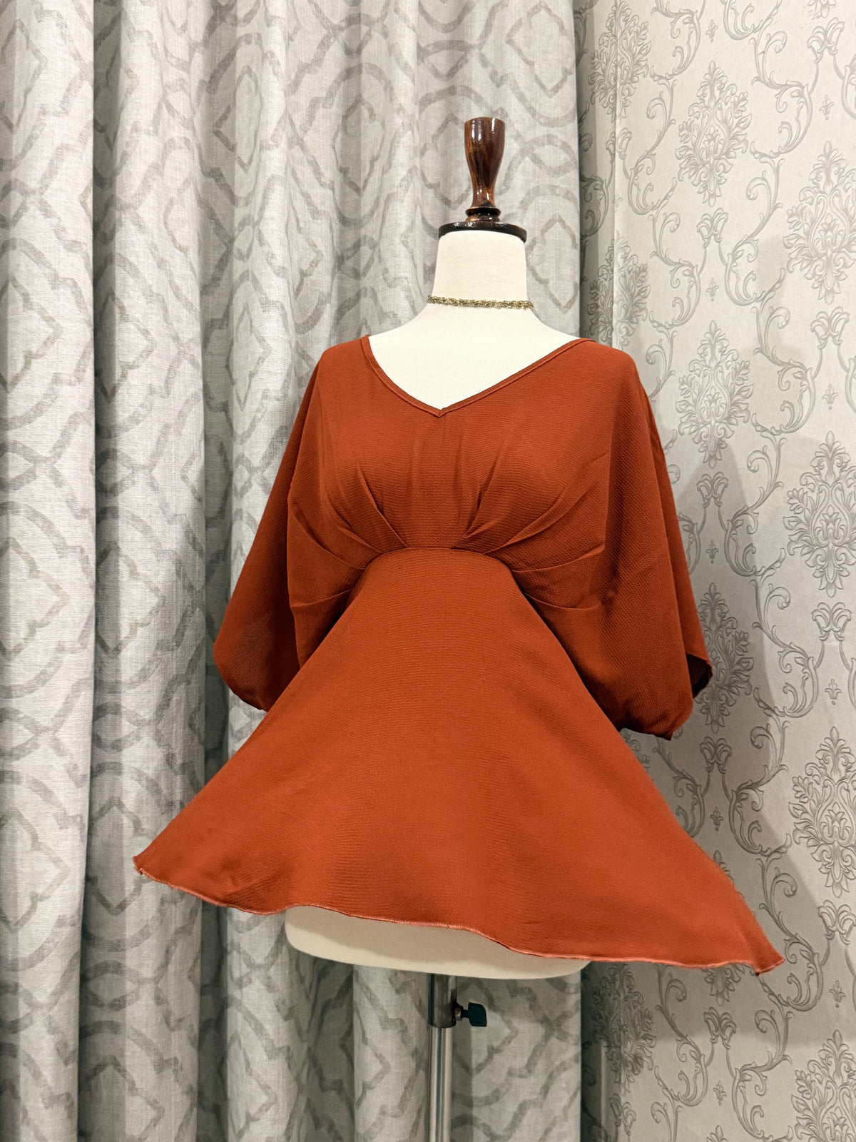 Terracotta Flare Top with Short Batwing Sleeves