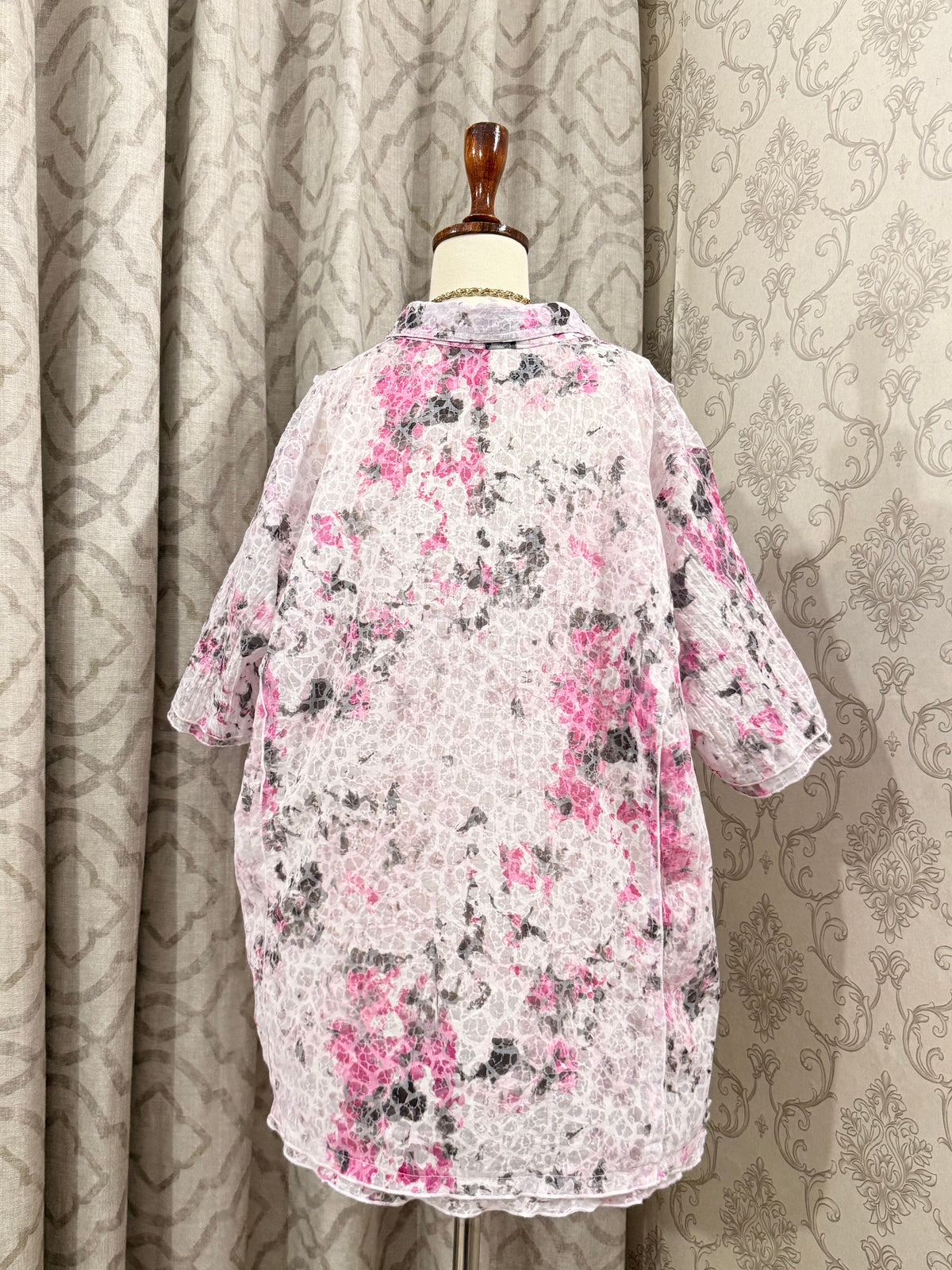 Pink Floral Short-Sleeve Button-Down Top
