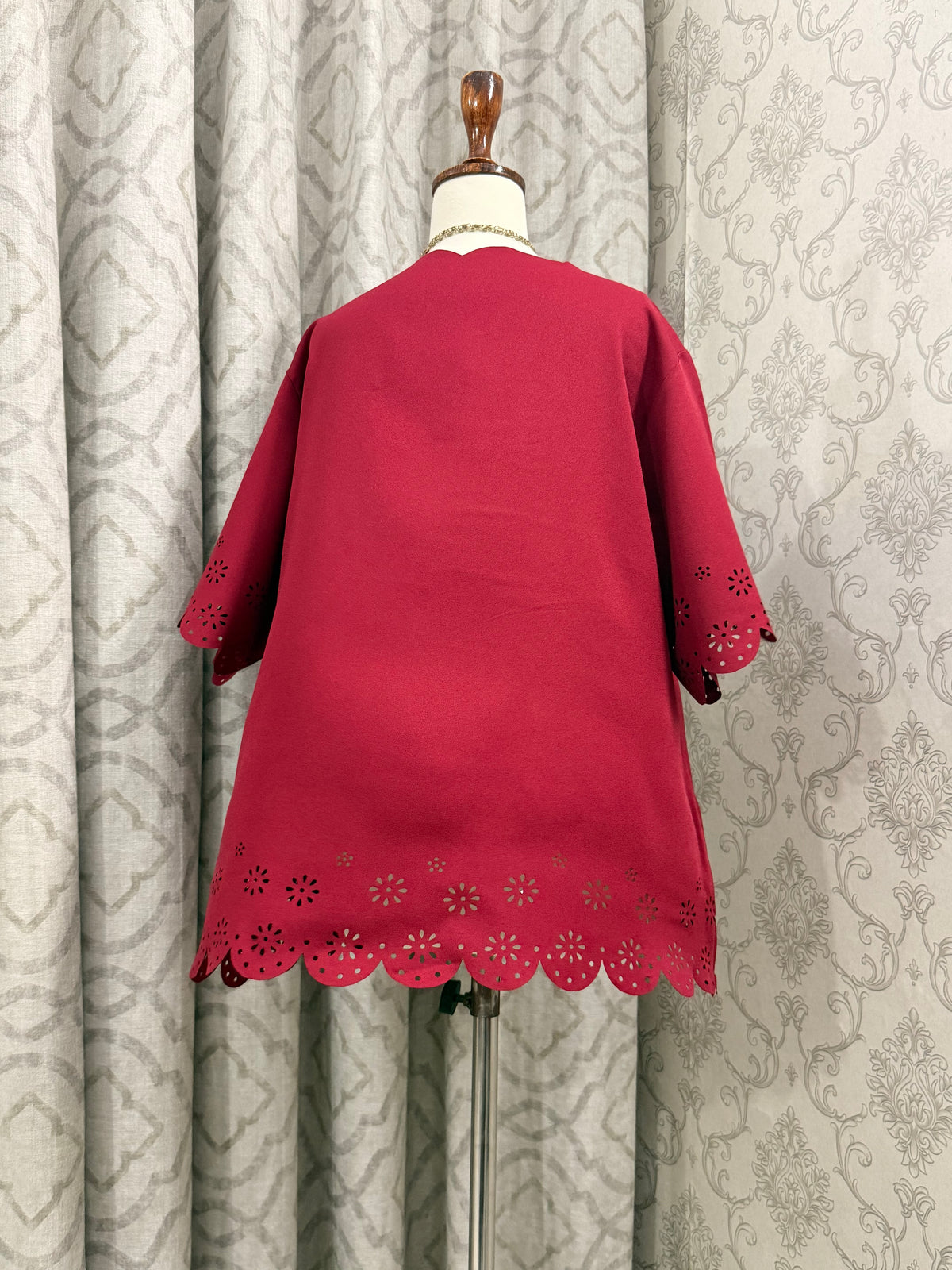 Burgundy Scalloped Eyelet Top