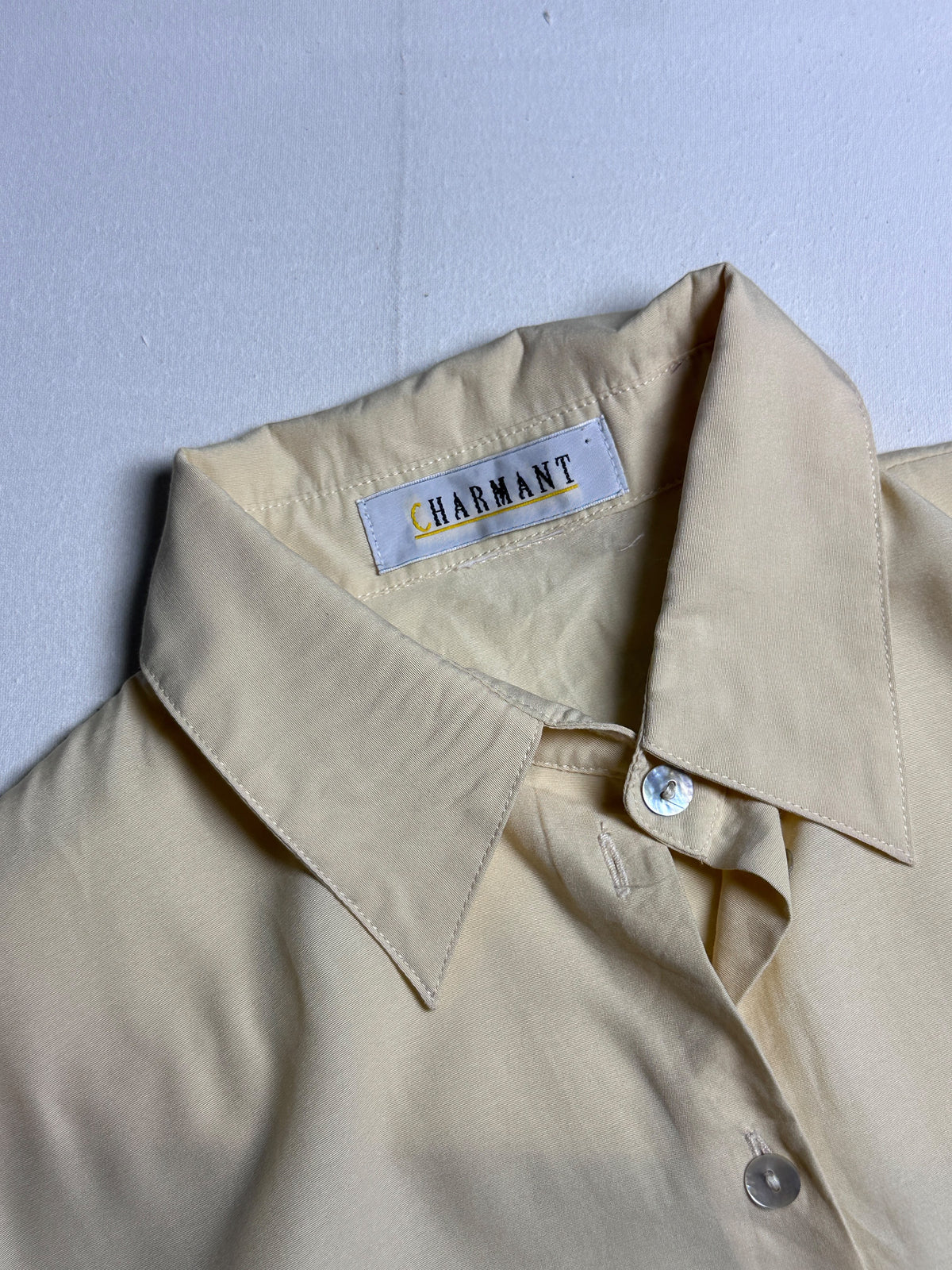 Light Yellow Short-Sleeve Button-Up Top