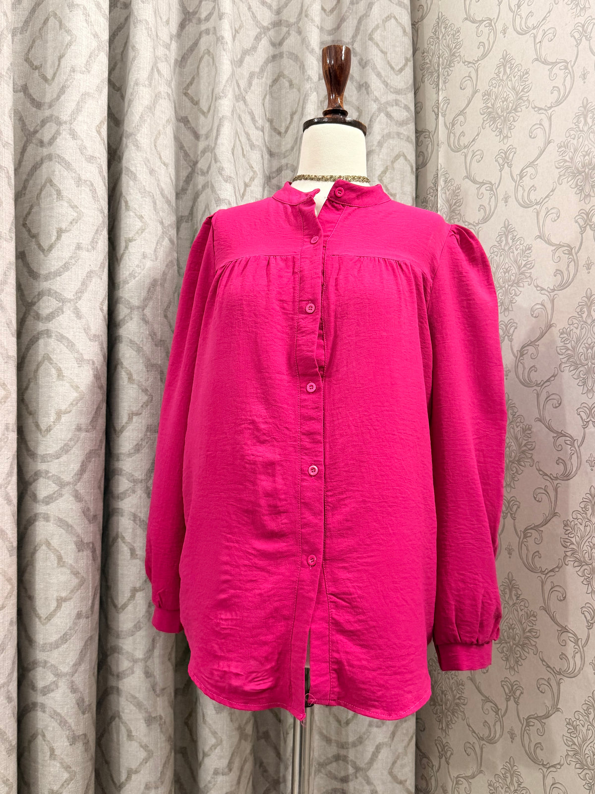 Bright magenta button-down Top