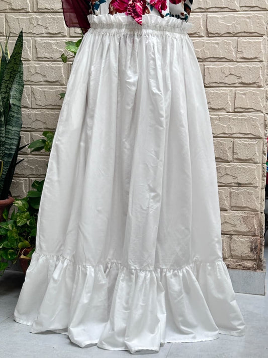 Pure cotton Ruffled Skirt with 2 Pockets | High-Waist Long Skirt