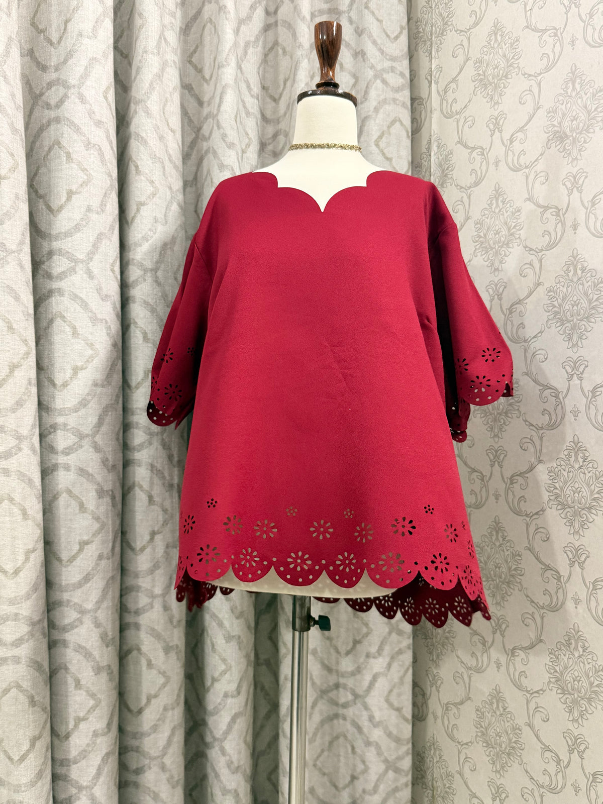 Burgundy Scalloped Eyelet Top