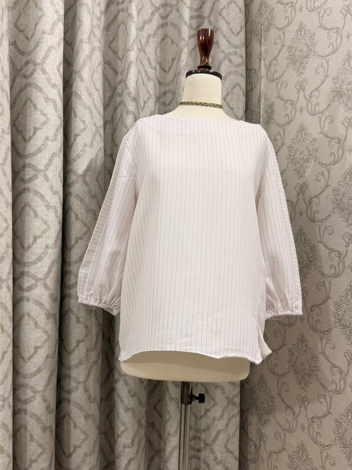 Striped Long-Sleeve Top with Classic Neckline