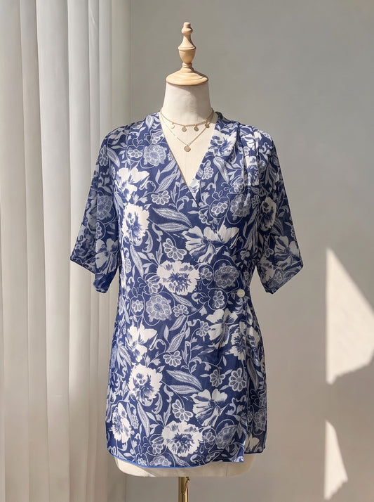 Floral Print Wrap-Front Casual To