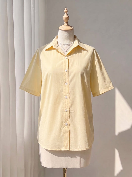 Light Yellow Short-Sleeve Button-Up Top
