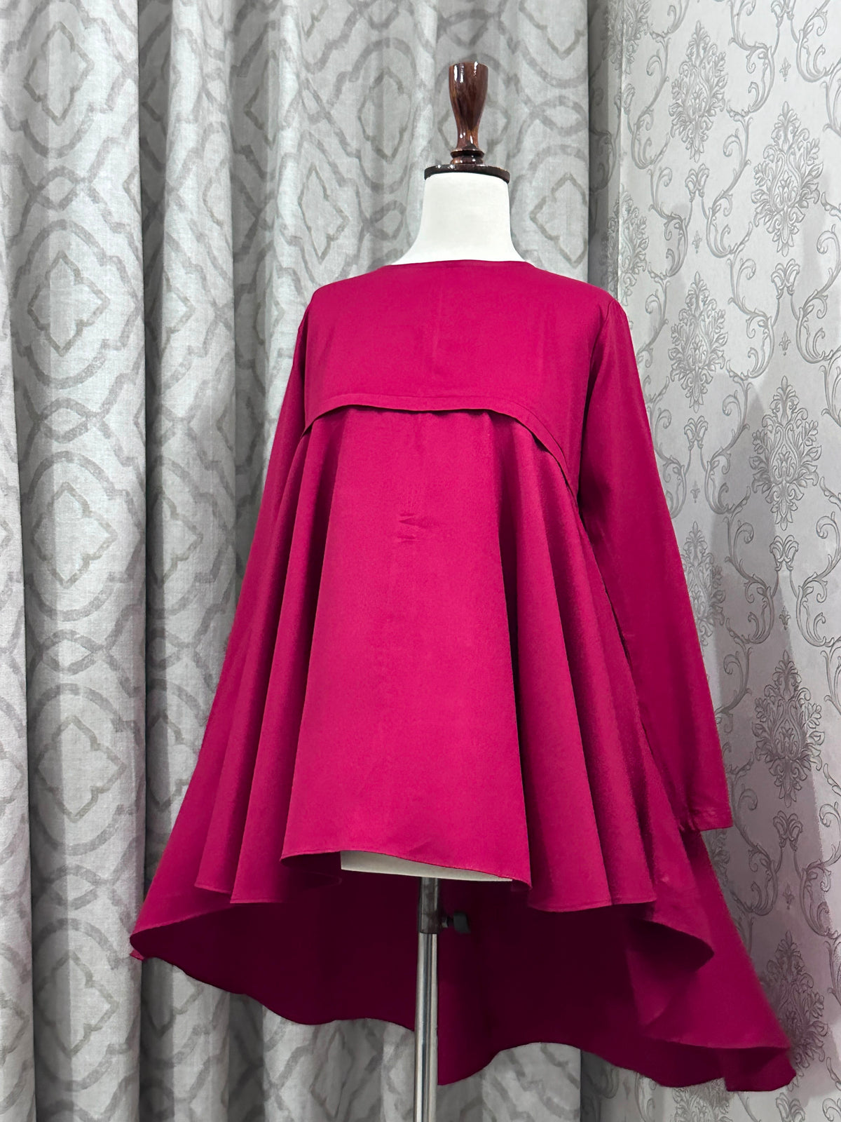 Bold Red Flowy Tunics and Peplum Tops with Asymmetrical Hem