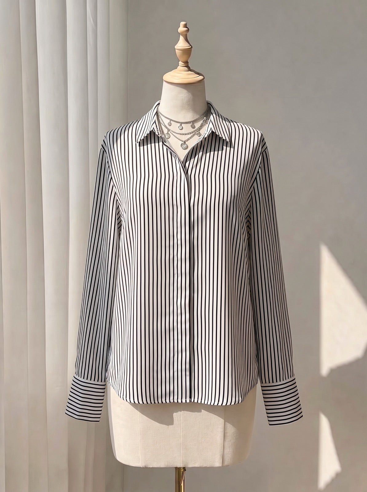 Office Wear Striped Button-Up Top