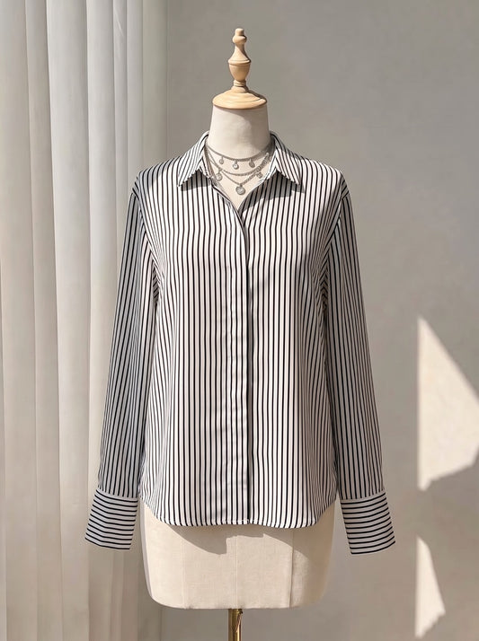 Office Wear Striped Button-Up Top
