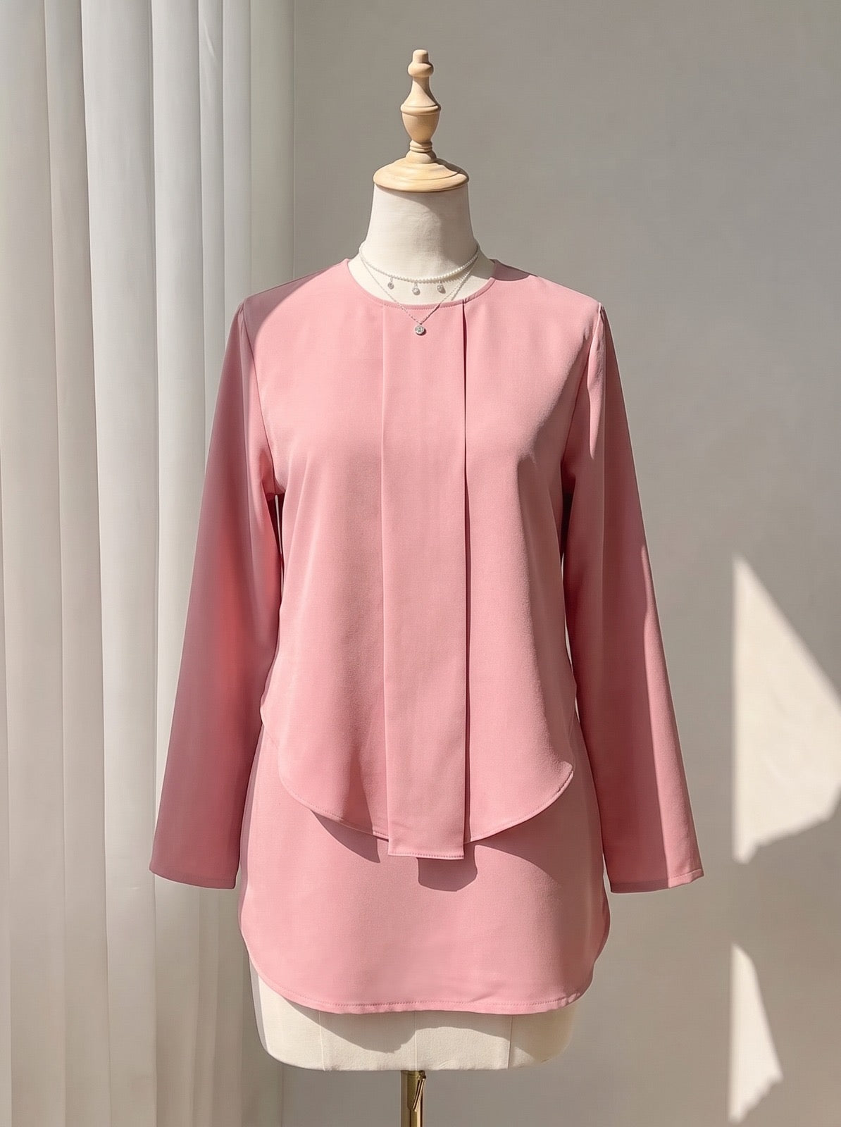 Solid Pink Double-Layer Design Casual Top