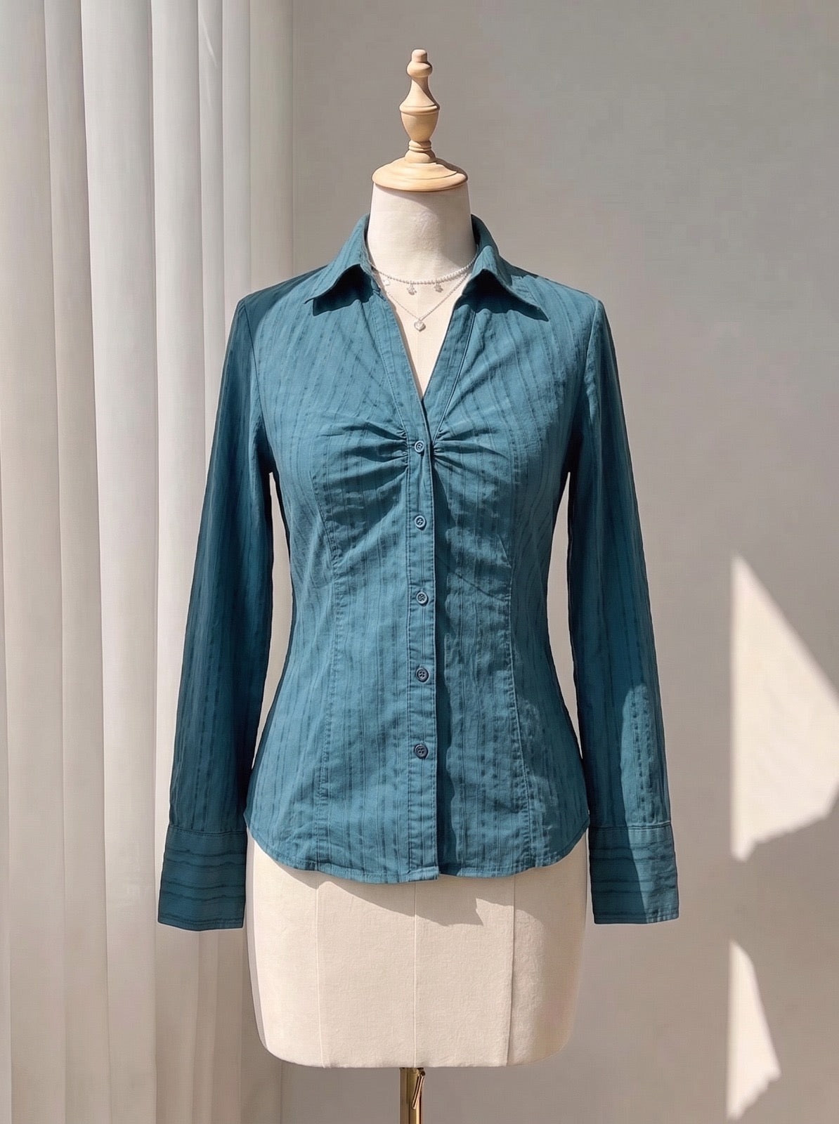 Teal Textured Button-Up Top