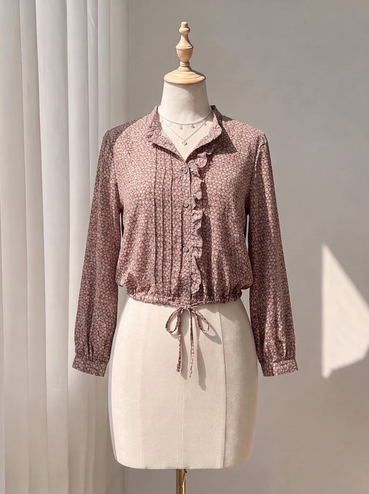 Vintage Daisy Print Tie-Waist Shirt