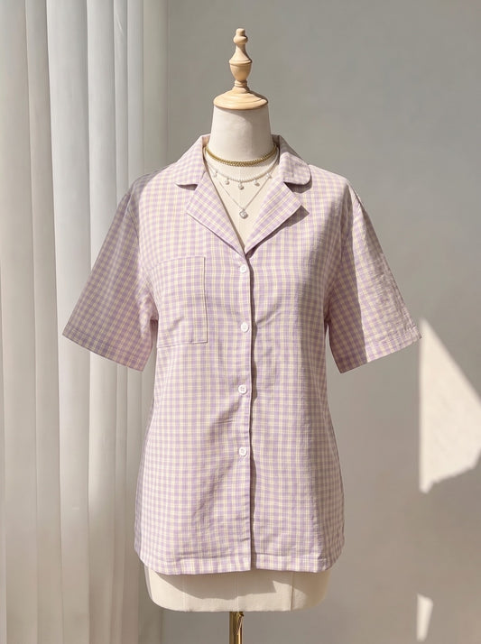Purple and Yellow Plaid Button Top