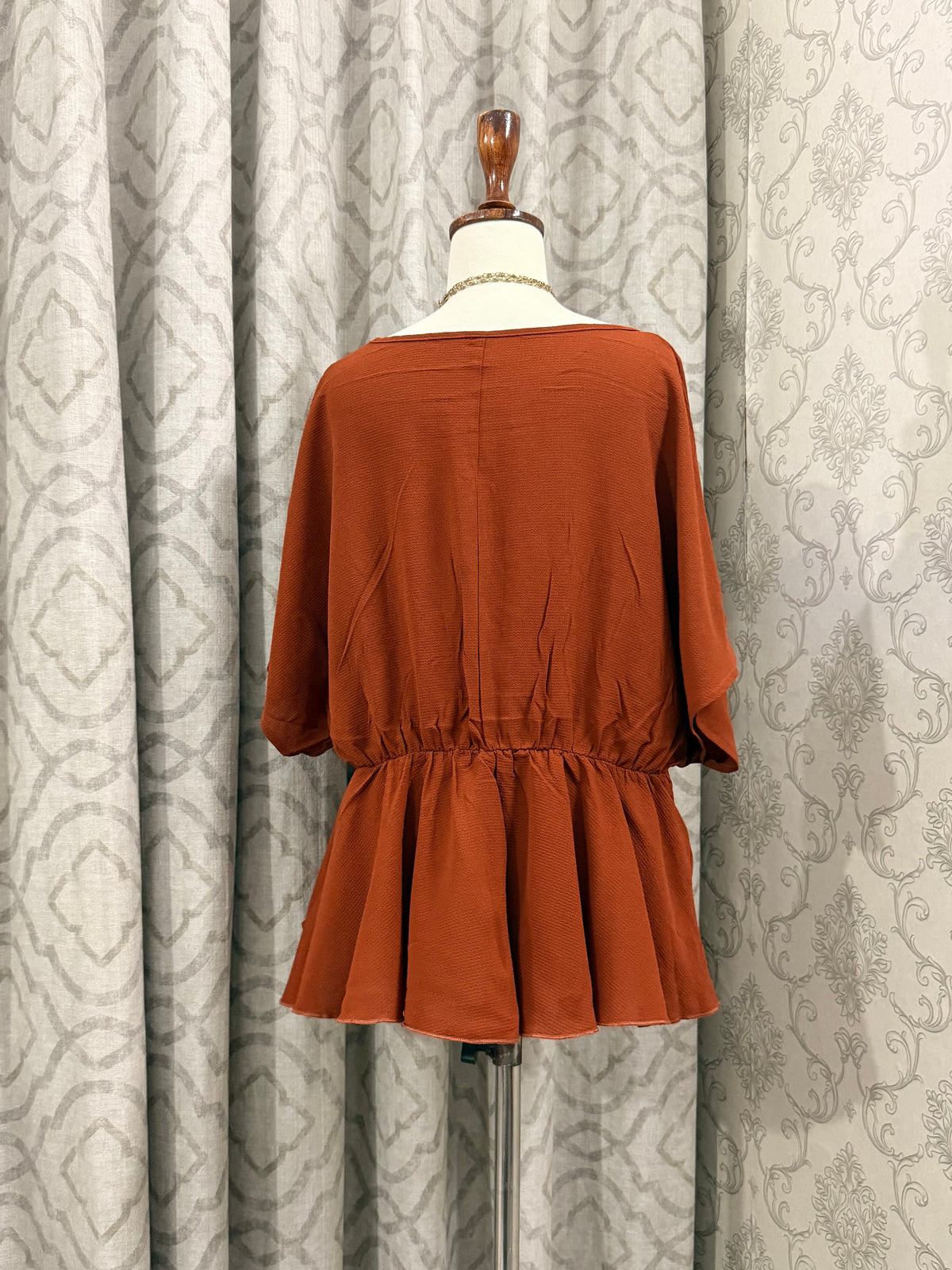 Terracotta Flare Top with Short Batwing Sleeves