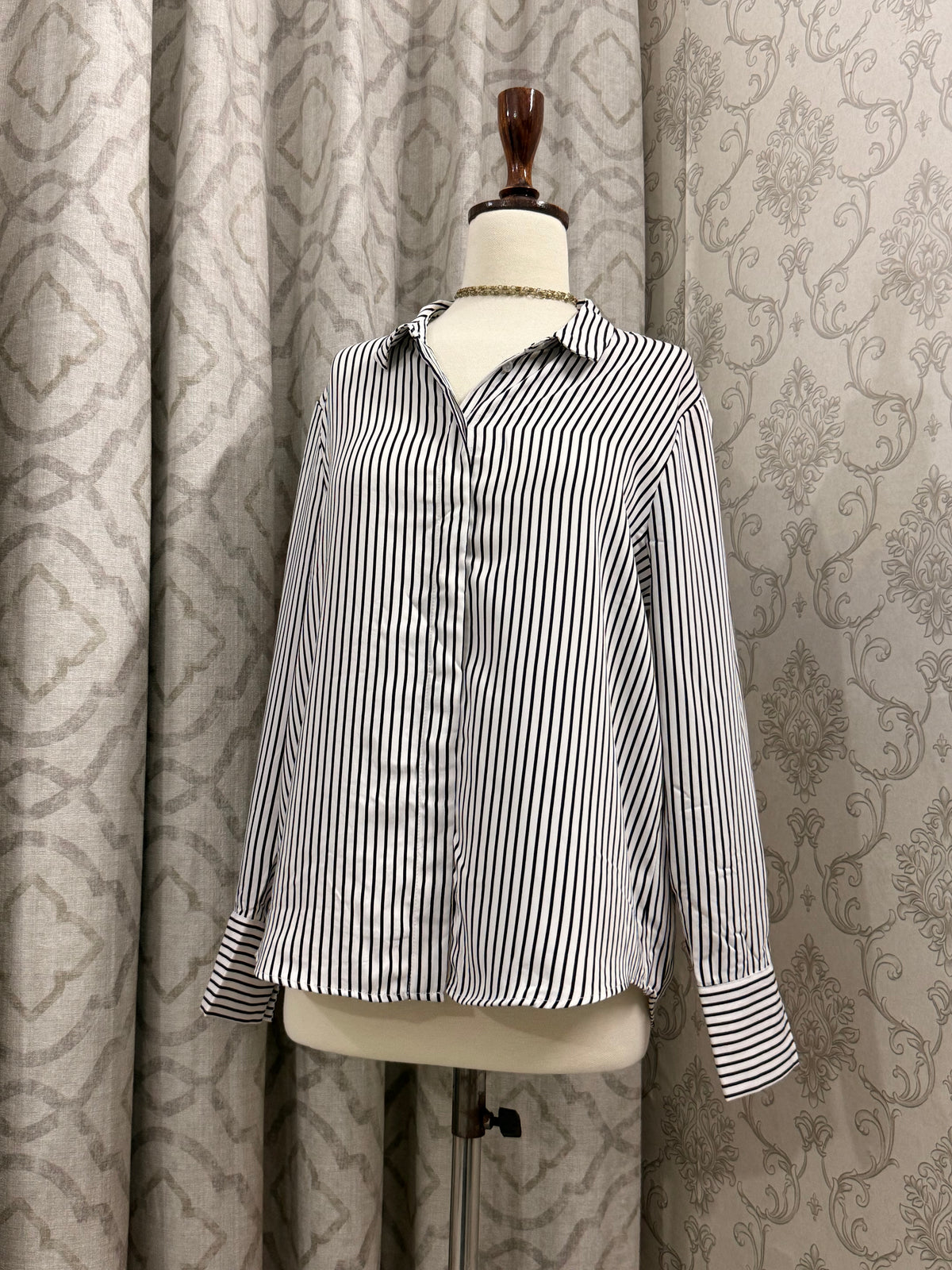 Office Wear Striped Button-Up Top