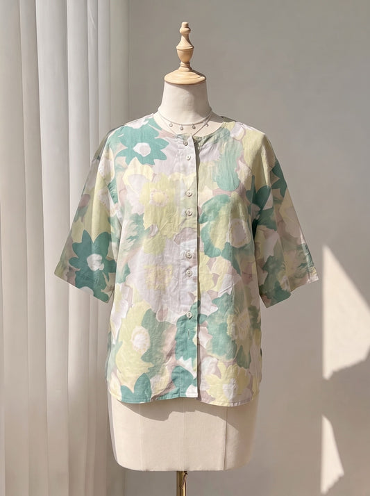 Botanical Print Casual Button-Down Top