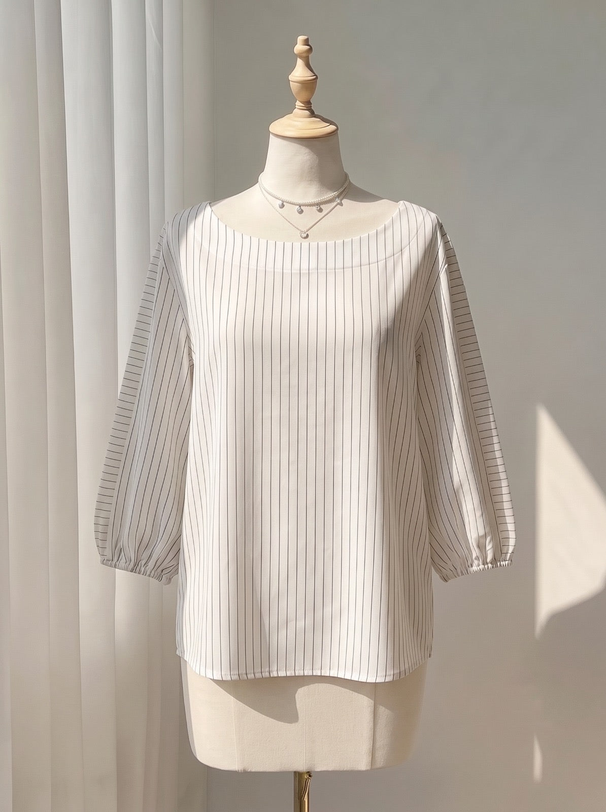 Striped Long-Sleeve Top with Classic Neckline