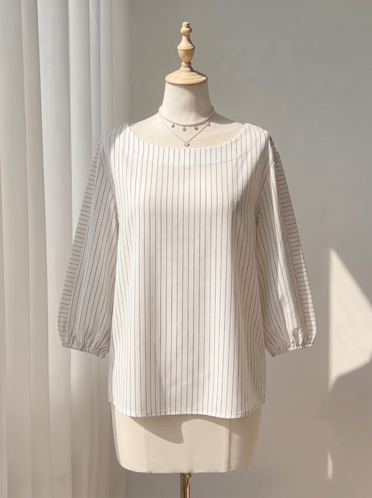 Striped Long-Sleeve Top with Classic Neckline