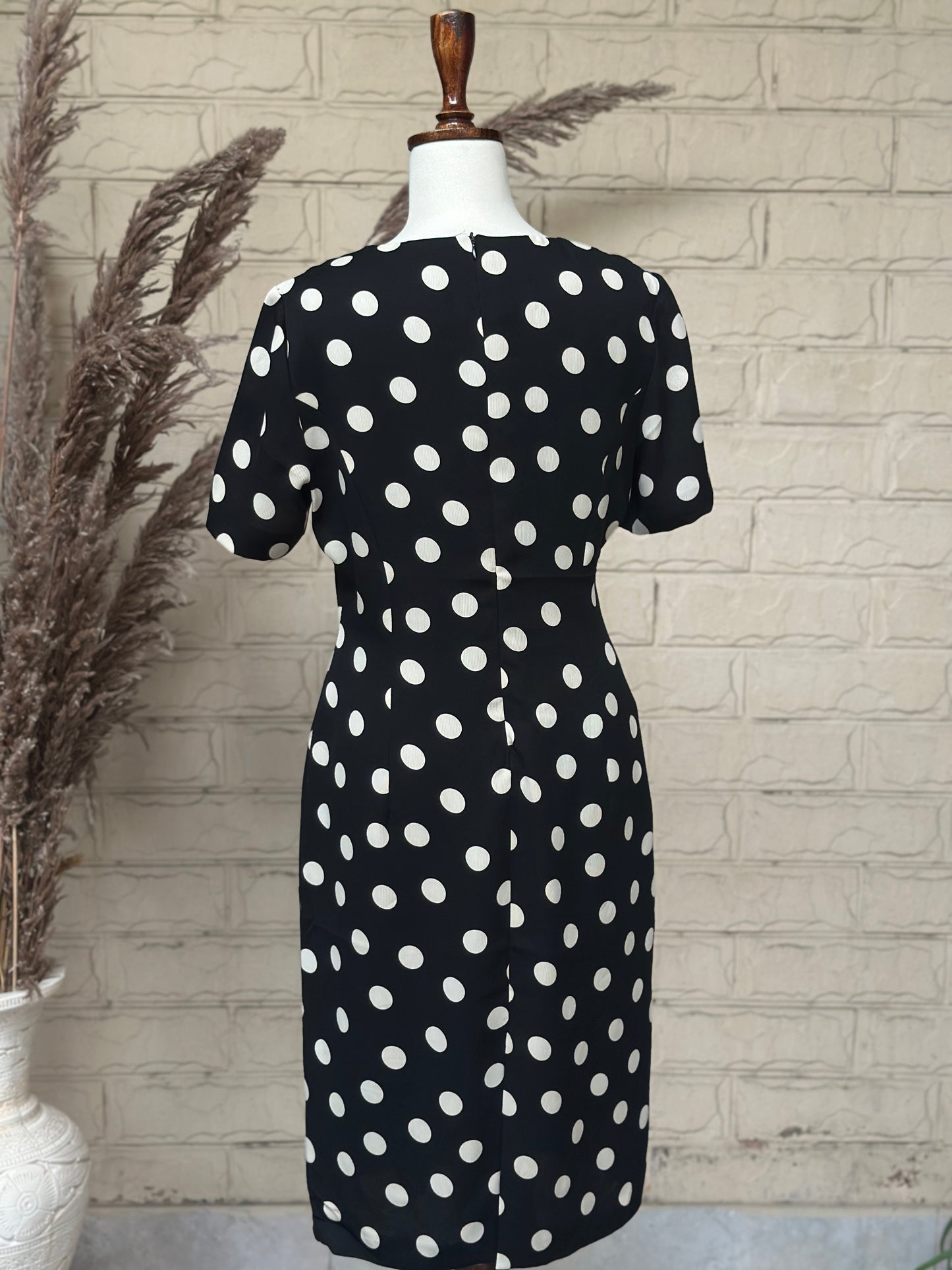 Black & White Polka Dot Short-Sleeve Dress