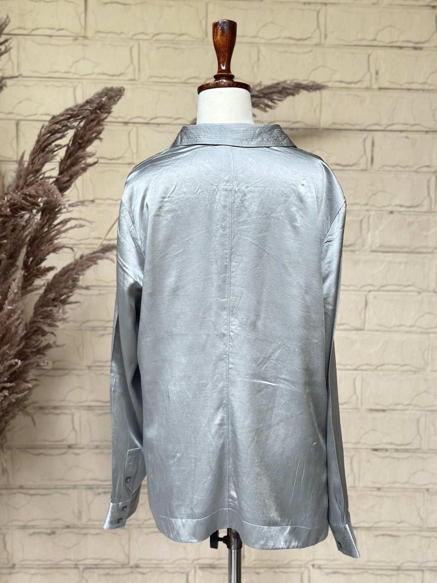 Metallic Silk-Touch Oversized Top in Silver