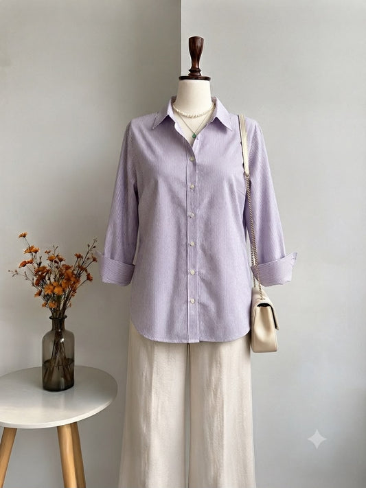Lavender Pinstripe Collared Cotton Shirt