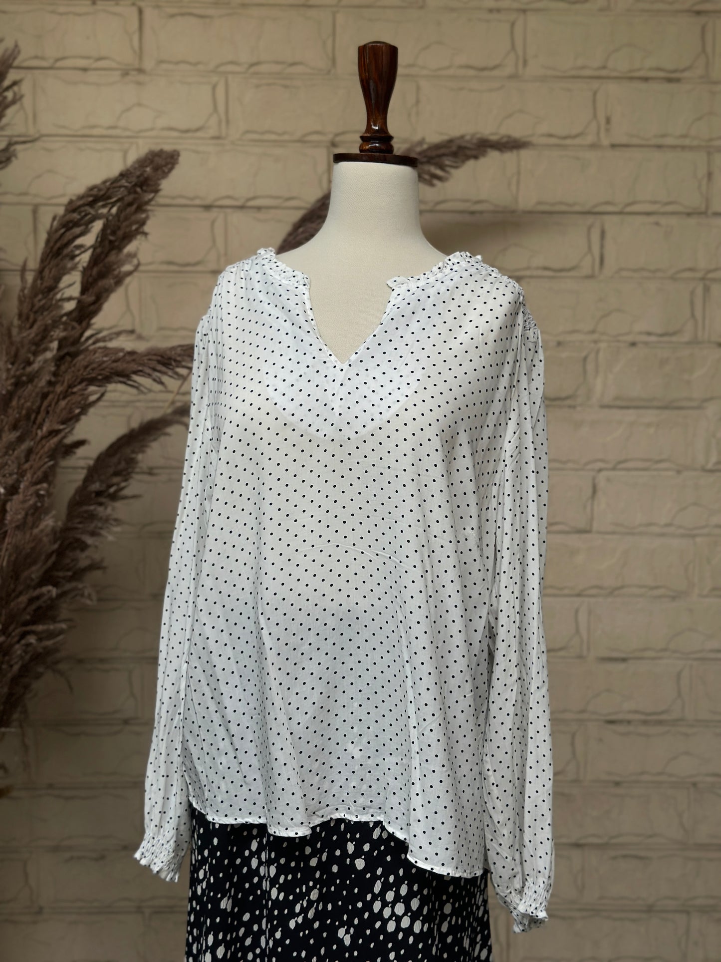 Ivory Fine Swiss Dot Ruffle-Collar Top
