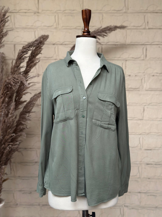Sage Green Soft Tencel Dual-Pocket Top