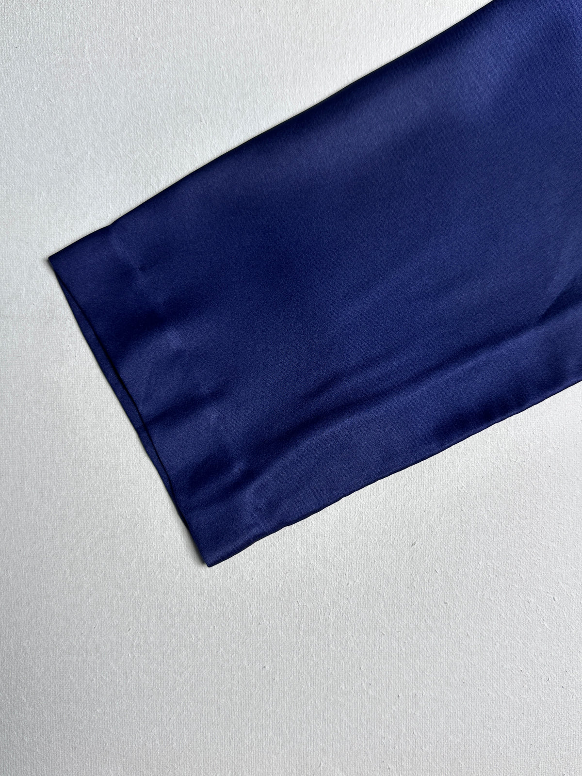 Navy Blue Satin Peplum – Fitted Long Sleeve Crew Neck Top