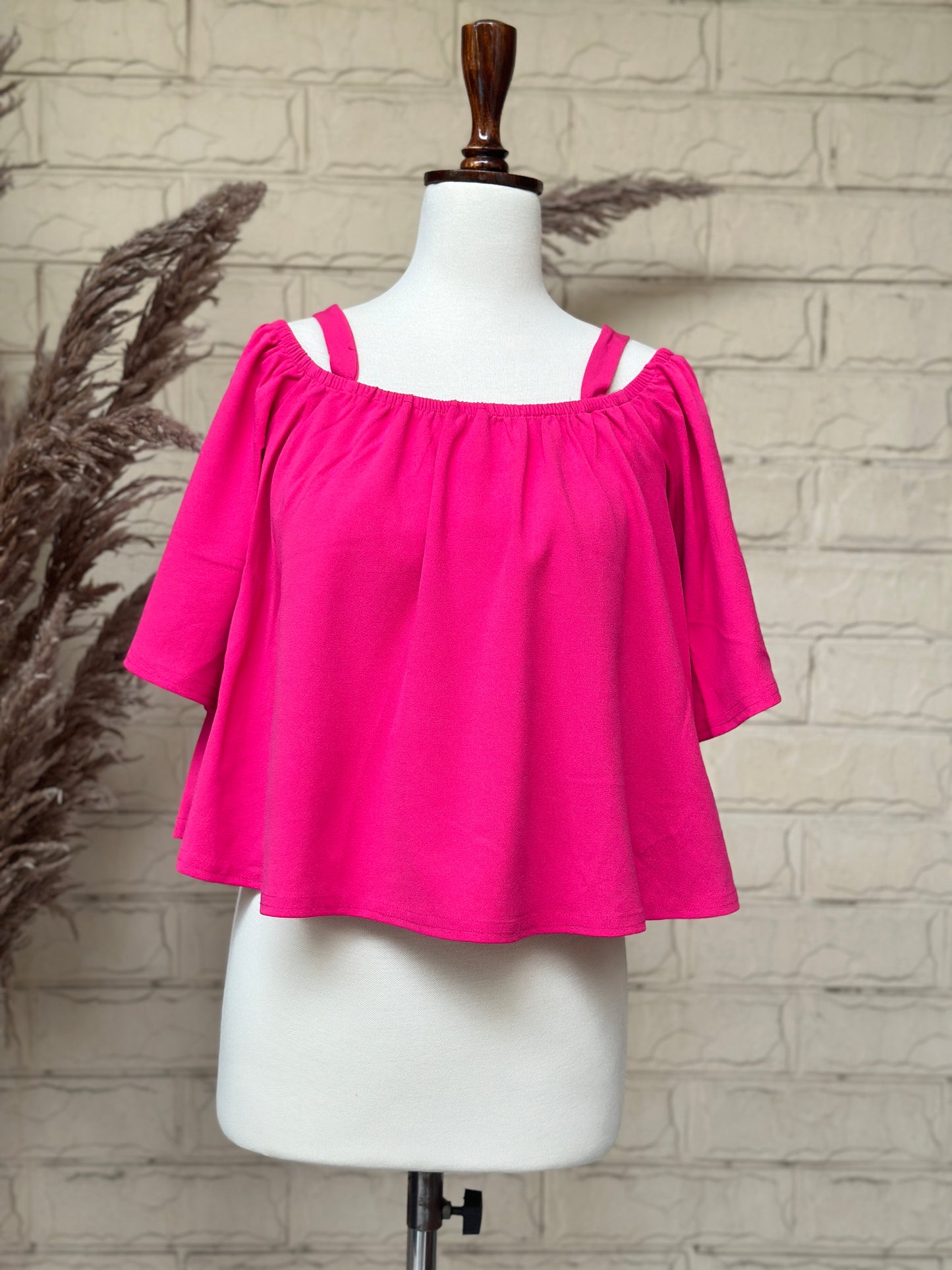 Fuchsia Off-Shoulder Blouse with Shoulder Straps