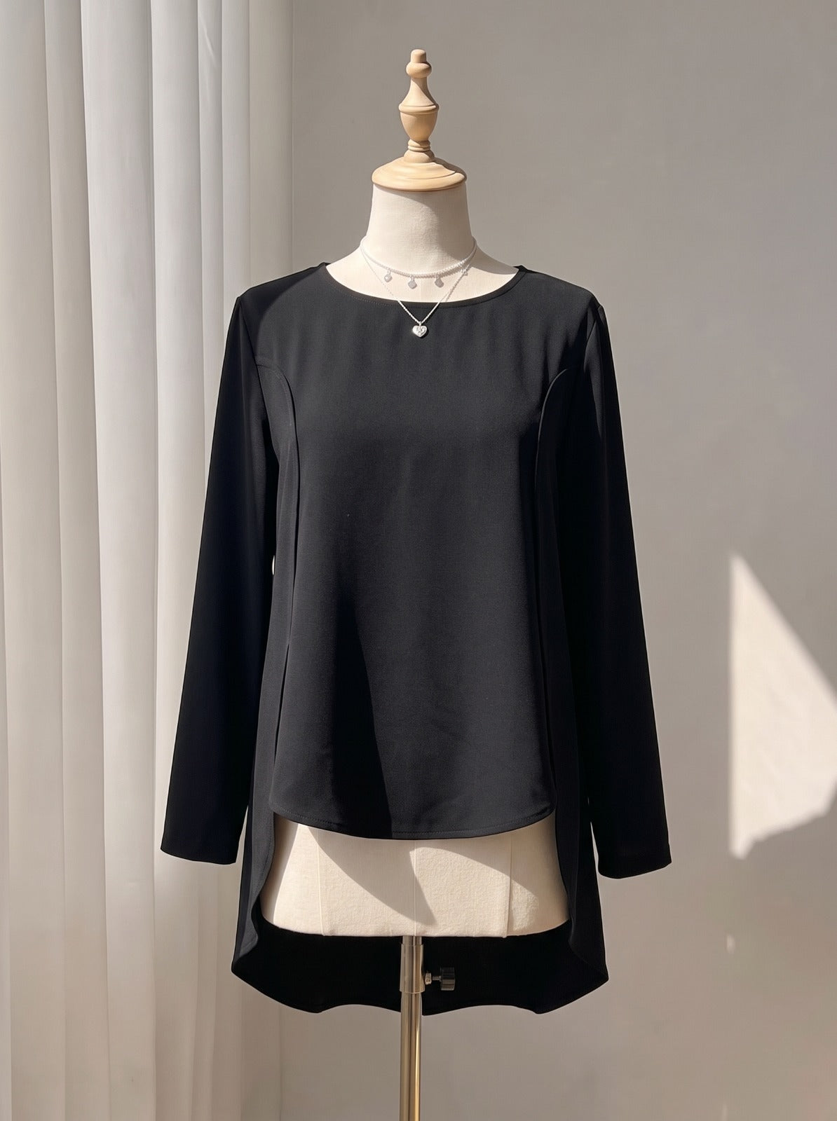 Chic Black Asymmetrical High-Low Blouse with Front Seam Details