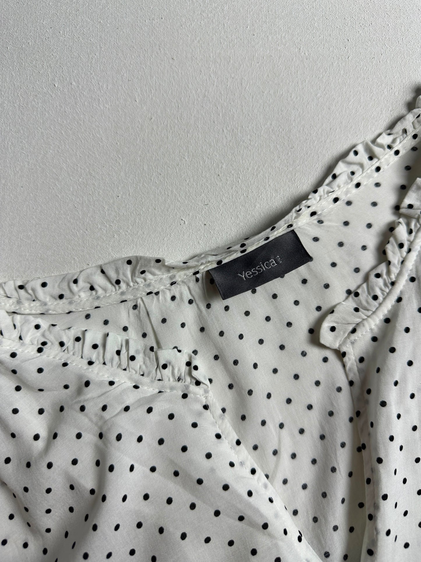 Ivory Fine Swiss Dot Ruffle-Collar Top