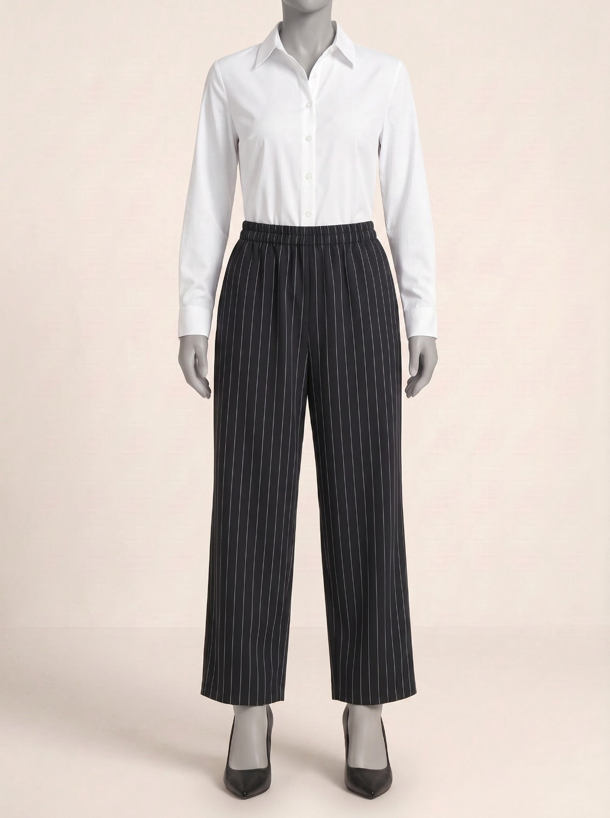 Dress Pant - Striped Black Straight Pant