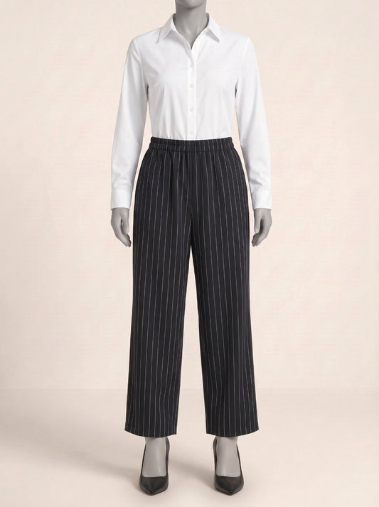 Dress Pant - Striped Black Straight Pant