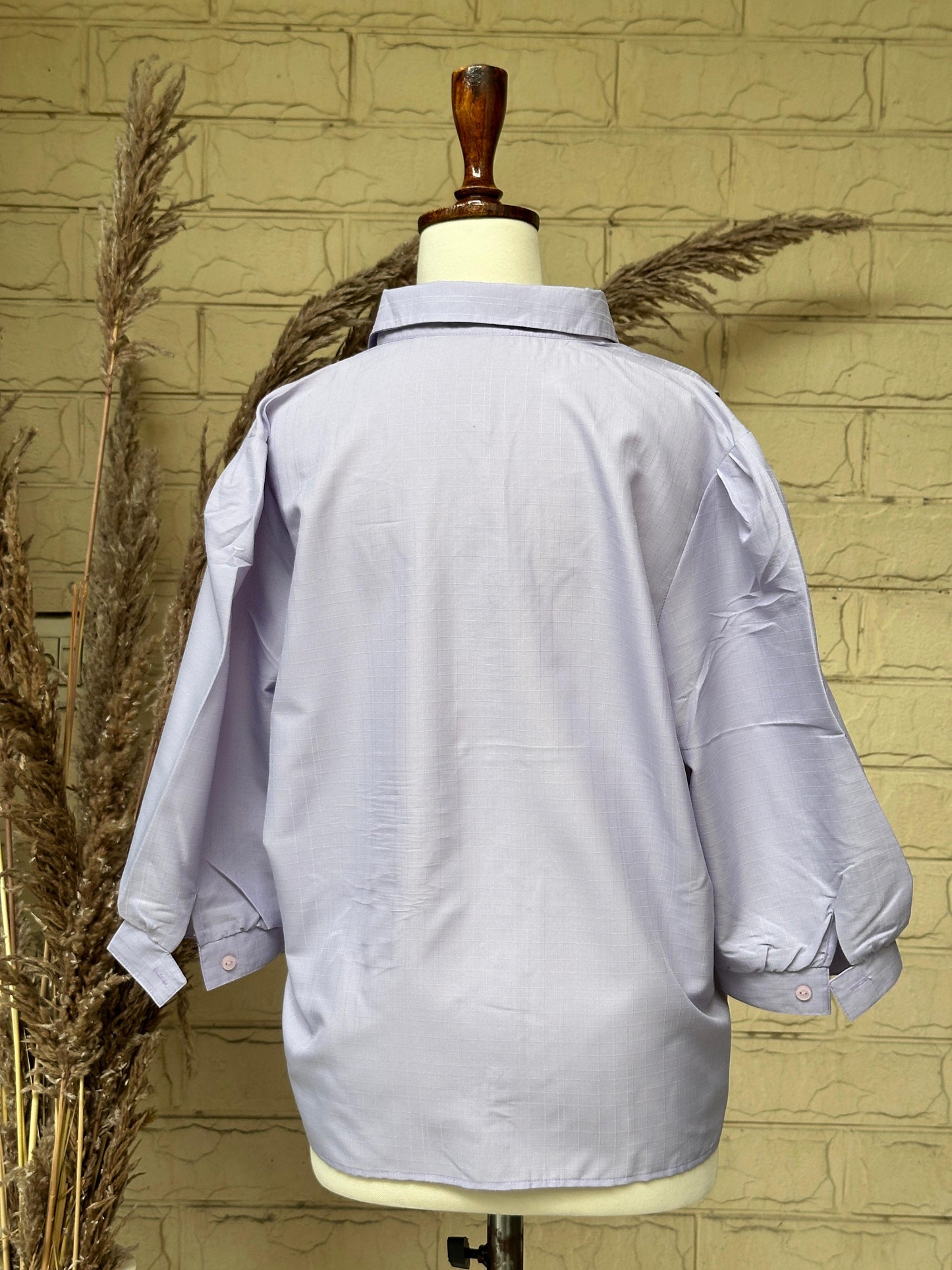 Lavender Seersucker Pinstripe Top with Gathered Shoulders