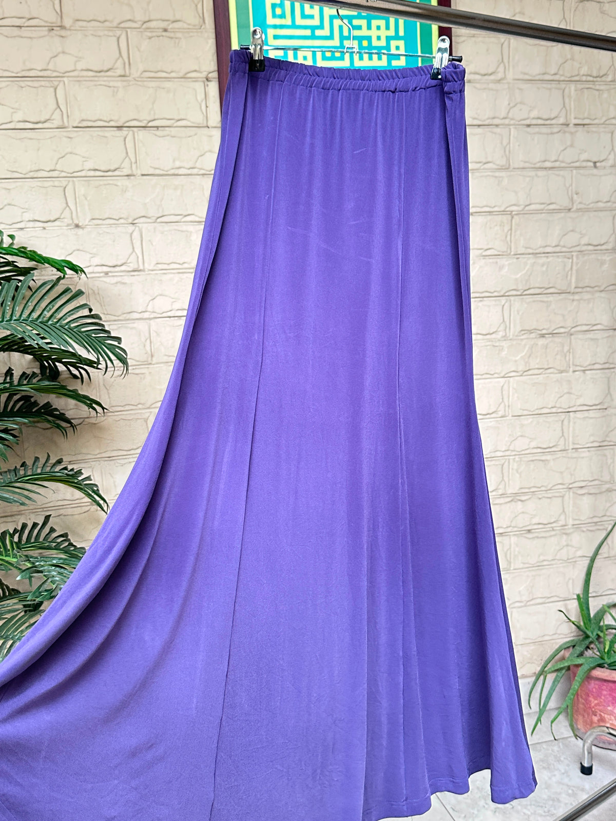 Deep Purple Elastic Waist Long Skirt