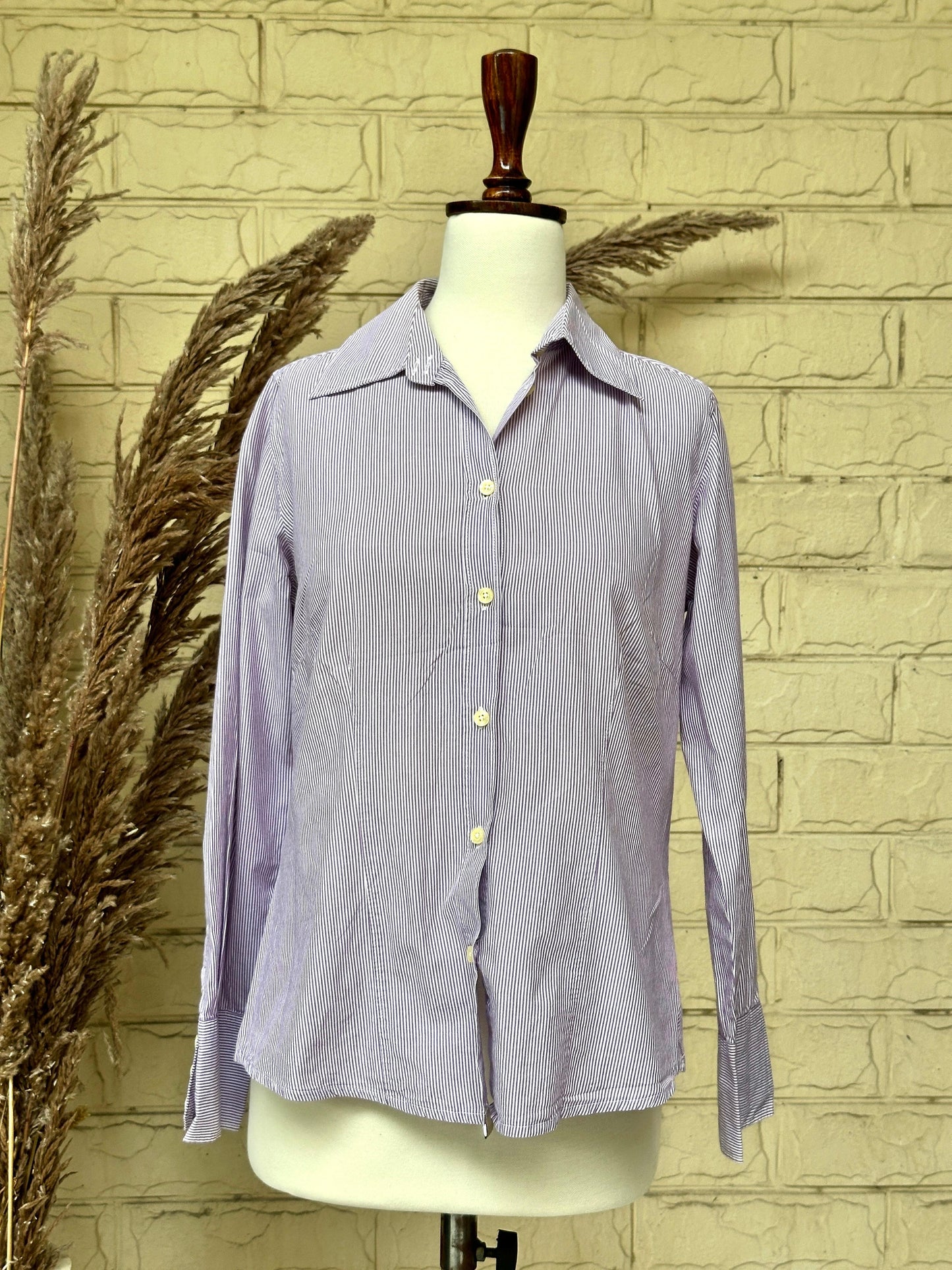 Lavender Pinstripe Collared Cotton Shirt