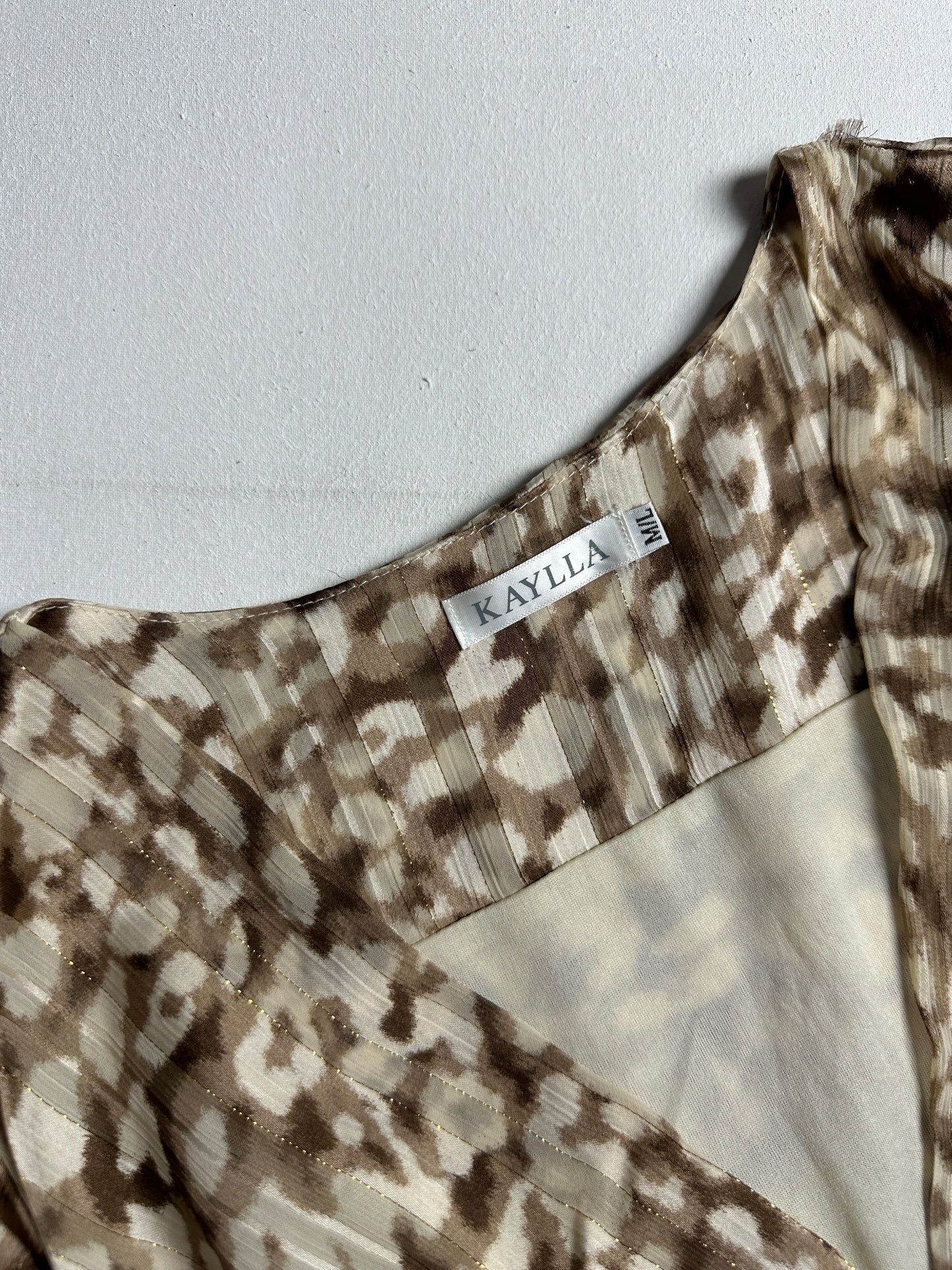 Brown Abstract Print Ruffle Wrap Dress