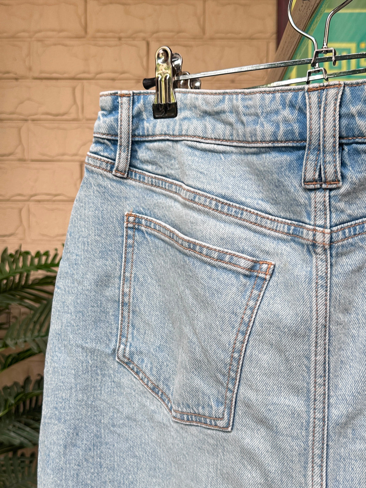 Classic Light Wash Front-Slit Denim Skirt