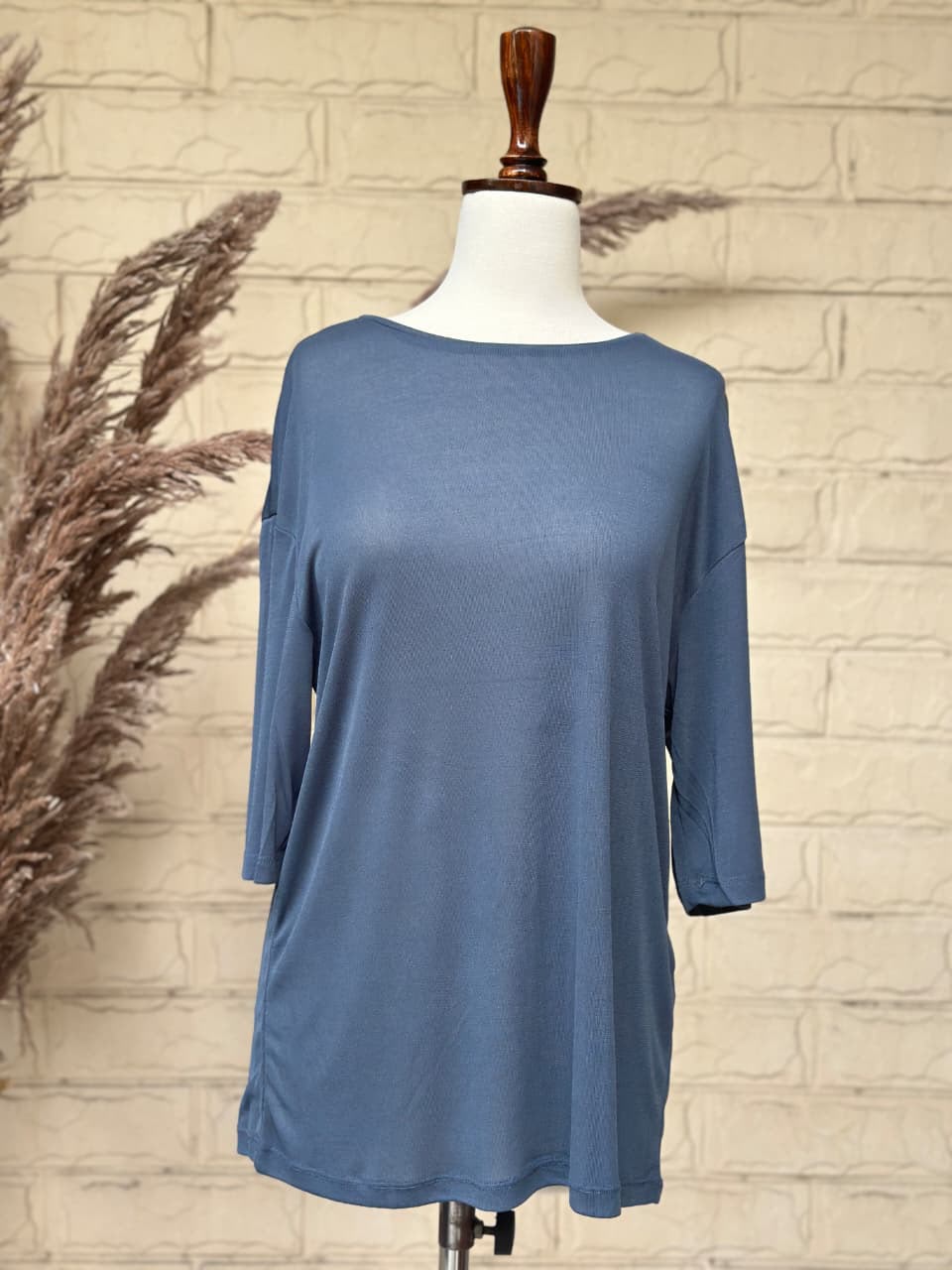 Muted Ocean Blue Soft Jersey Relaxed Top