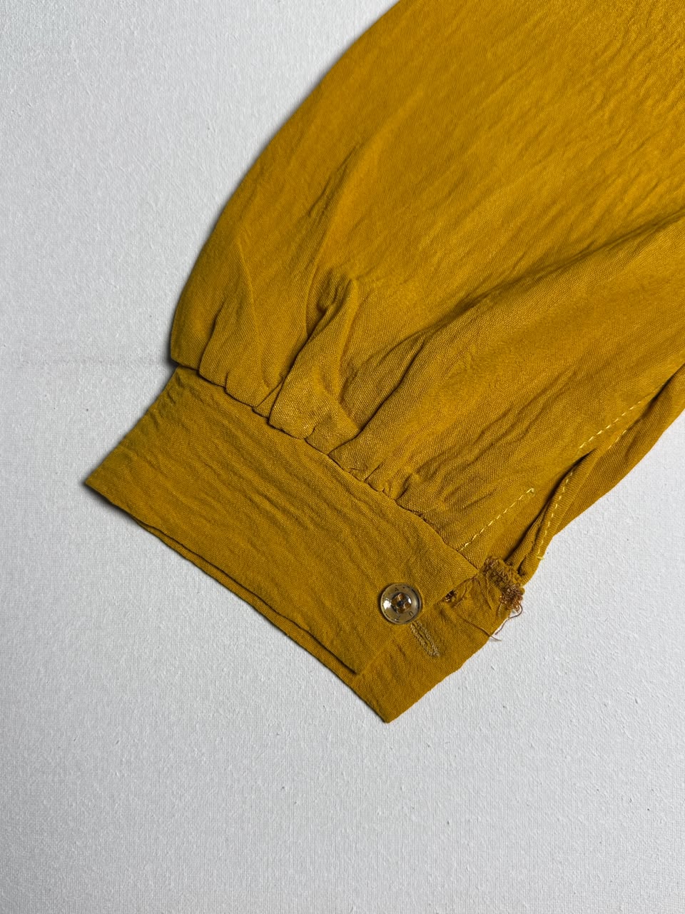 Mustard Yellow Crinkle Textured Long Sleeve Top, Relaxed Fit Round Neck Top